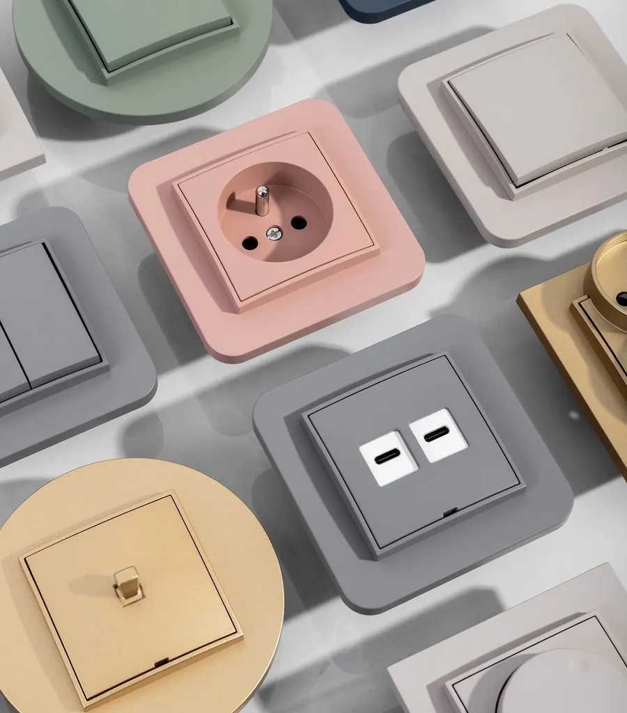 Karlik Mini full colour palette — blush sage grey gold bone switches and sockets